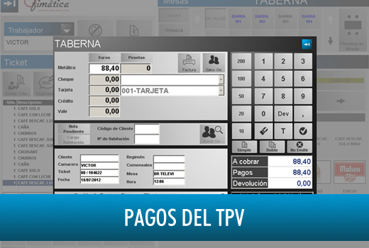 OfiBarman Software Ofimática Pagos del TPV